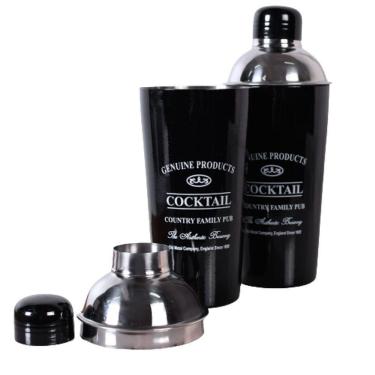 Imagem de Kit Coqueteleira E Bandeja Redonda Classic Black 25X7 Aço Galvanizado Bene Casa