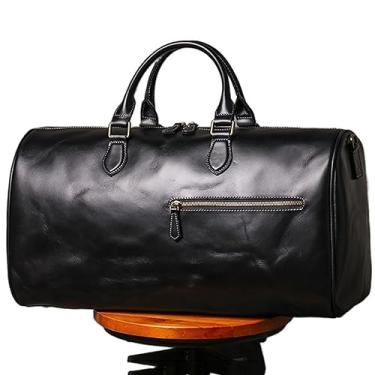 Imagem de Mala de viagem masculina de couro bovino bolsa de viagem feminina de fim de semana bolsa de viagem vintage de grande capacidade bolsa de viagem de couro de cavalo louco bolsa de laptop mala, Preto