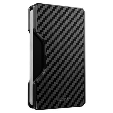 Imagem de DUGRAFT Carteira fina masculina minimalista para cartão de crédito de metal com bloqueio de RFID, bolso frontal para mais de 15 cartões, dinheiro e cartões facilmente removíveis, Sarja CF, Slim