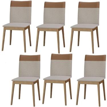 Imagem de Conjunto 6 Cadeiras Cristal Linho com Pés de Madeira Maciça Palha/caramelo