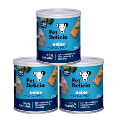 Imagem de KIT 3 Ração Úmida Natural Pet Delícia Cães Adultos Peixe Com Legumes 320g