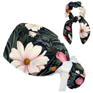 Imagem de Boné floral floral buffant para mulheres cabelo longo, boné cirúrgico com laço, chapéu de trabalho faixa de suor de algodão, Multicolorido 10, Small-XX-Large