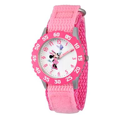 Imagem de Disney Relógio com pulseira de nylon analógico para professores de aço inoxidável e bisel Minnie Mouse, rosa, Relógios Infantis