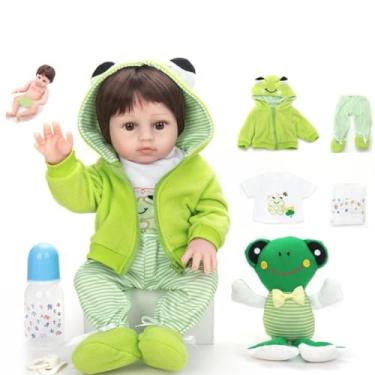 Imagem de Bebe Reborn Menino Boneco Original 100% Silicone 48cm Boneca Realista Olhos Castanho