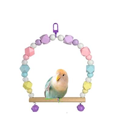 Imagem de Poleiro de madeira para periquito, gaiola de pendurar para pássaros pequenos, calopsitas, papagaio, contas coloridas, brinquedo de treinamento, playground, acessórios de academia (vareta cruzada,