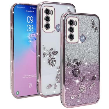 Imagem de XINYEXIN Capa transparente com glitter para Motorola Moto G60, capa protetora ultrafina e portátil à prova de choque - ouro rosa