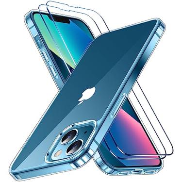 Imagem de Temdan Capa transparente para iPhone 13 Mini, [antiamarelo] pacote com 2 [protetor de tela de vidro temperado] Capa protetora fina e à prova de choque - transparente