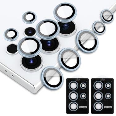 Imagem de aidvaia Protetor de lente de câmera azul compatível com Samsung Galaxy S23 Ultra, anel de liga de alumínio, protetor de lente de vidro temperado anti-arranhões capa de câmera decorativa