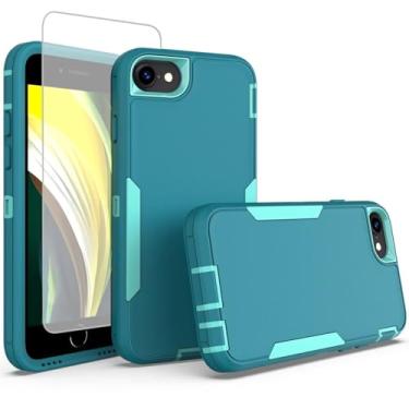 Imagem de Sidande Capa para iPhone SE 2022/SE 3 2022/iPhone SE 2020/iPhone 7/iPhone 8 com protetor de tela de vidro temperado, suporte de camada dupla resistente, suporte magnético para carro para iPhone 8,