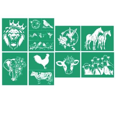 Imagem de JAJADO 8 peças de estênceis de animais, estênceis autoadesivos de tela de seda para casa de fazenda, vida de fazenda, estênceis DIY para pintura em madeira, camiseta, quadro-negro, parede, tela,