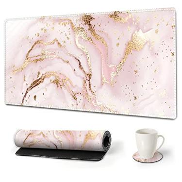 Imagem de ARTSO Mouse pad grande para jogos, mouse pad estendido, GG, tapete longo para teclado, mousepad decorativo, bloco de escrita 80 x 40 cm, base de borracha antiderrapante com bordas costuradas para o trabalho, jogo - mármore rosa