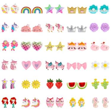 Imagem de NEWITIN 30 pares de brincos magnéticos para meninas, brincos magnéticos hipoalergênicos, sem piercing, brincos magnéticos fofos para crianças e mulheres, Resina, Sem pedra preciosa