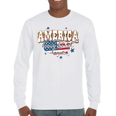 Imagem de Camiseta de manga comprida America My Home Sweet Home 4th of July Stars and Stripes Pride American Dream Patriotic USA Flag, Branco, G