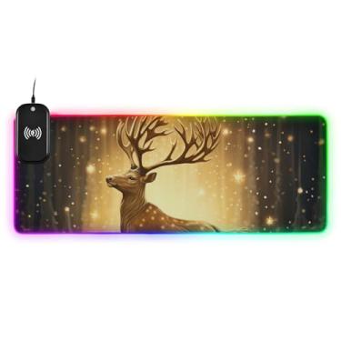 Imagem de Teclado e mouse pad de Natal Golden Deer Jumping para jogos, mouse pad grande, mouse pad com luzes, mouse pads de escritório