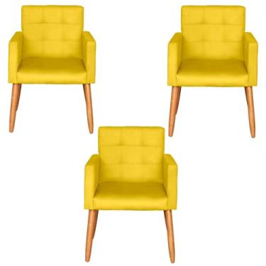 Imagem de Kit 3 Poltronas Decorativa para Sala de Estar Recepção Sala de Espera estofada pés palito madeira MOBLAN Decor (Amarelo)