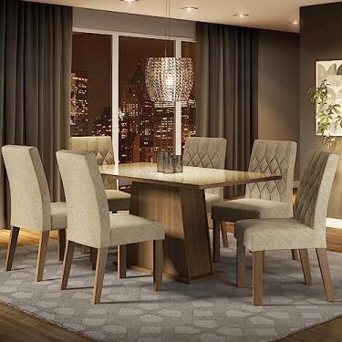 Imagem de Conjunto Sala de Jantar Mesa Tampo de Vidro 6 Cadeiras Rustic/crema/imperial Stéfani Madesa