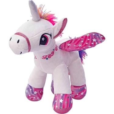 Imagem de Unicórnio De Pelúcia Ursinho Asas Coloridas Infantil Rosa