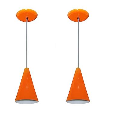 Imagem de Kit com 02 Luminárias Pendente Modelo Cone - Ideal para Cabeceira de cama, bancada (Laranja)