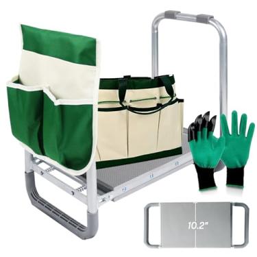 Imagem de PLKO Joelho de jardim multifuncional e assento resistente, banco de jardim dobrável para ajoelhar e sentar com almofada macia de EVA para ajoelhar e bolsa de ferramentas grande para amantes de