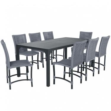 Imagem de Conjunto 8 Cadeiras Cannes Corda Náutica e Mesa Retangular Ripada 2,00m em Alumínio para Edícula, Jardim, Área, Varanda, Cozinha - Pintura Preta