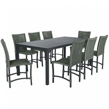 Imagem de Conjunto 8 Cadeiras Cannes Corda Náutica e Mesa Retangular Ripada 2,00m em Alumínio para Edícula, Jardim, Área, Varanda, Cozinha - Pintura Preta