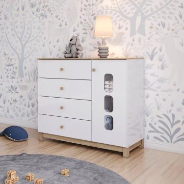 Imagem de Cômoda Infantil 1 Porta 3 Gavetas Sophia Espresso Móveis Branco E Jequitibá