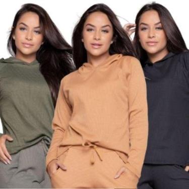 Imagem de KIT 5 Blusa Comfy Canelada Bella Fiore Com Capuz Frio Roupa Para Inverno Moda Casual-Feminino