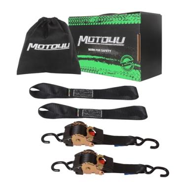 Imagem de MOTO4U Cintas de catraca retráteis de 5 cm, resistentes, 5 cm x 25 cm, 2 correias de catraca automáticas autoretráteis com 2 laços macios, força máxima de ruptura de 1,360 kg para motocicleta,