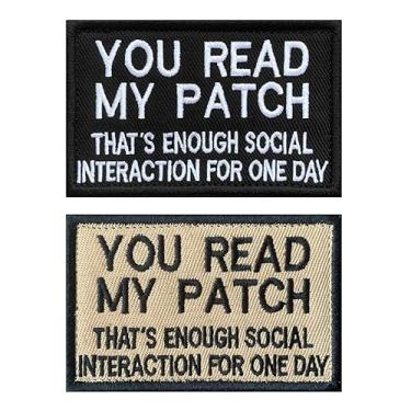 Imagem de Conjunto de 2 adesivos You Read My Patch That's Enough Social Interaction for One Day Tactical Social Patch Hook and Loop Bordado Emblema Engraçado - Preto e Coiote