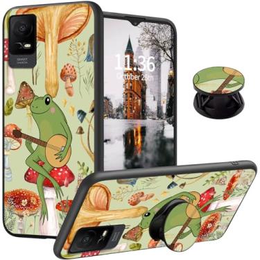 Imagem de Qindaiwen Projetada para TCL ION X/TCL ION V, capa de telefone TCL IONX com suporte expansível de dedo, capa de telefone de silicone TPU macio à prova de choque para TCL ION V, cogumelos sapos