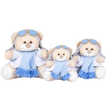 Imagem de TRIO DE URSOS AVIADOR DE PELÚCIA 15/18/22 - meninos (BRANCO, CINZA E AZUL)