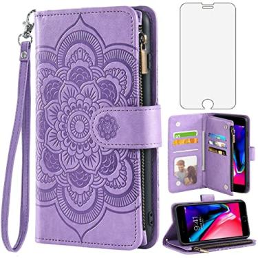 Imagem de Asuwish Capa carteira compatível com iPhone 7plus 8plus 7/8 Plus e protetor de tela de vidro temperado de couro com suporte de cartão para celular i Phone7s 7s + 7+ 8s 8+ Phones8 7p 8p feminino