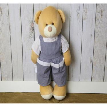 Imagem de URSO DE PELUCIA PORTA FRALDAS - MACAÇAO 65 CM PARA QUARTO DE BEBE (XADREZ DE MARINHO)