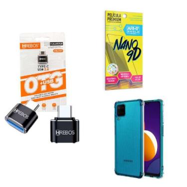 Imagem de Kit Adaptador USB para Tipo C + Capinha Samsung M12 + Película 9D - HR