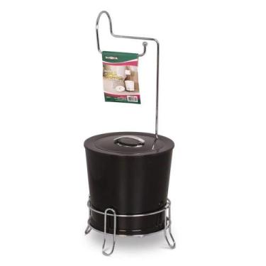 Imagem de Lixeira Tampa Inox com Suporte de Papel Higiênico Niquelart - Preta