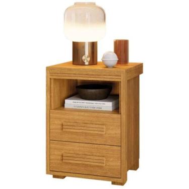 Imagem de Mesa de Cabeceira Pés Madeira 2 Gavetas Tóquio 100% MDF - Barreto Lonç