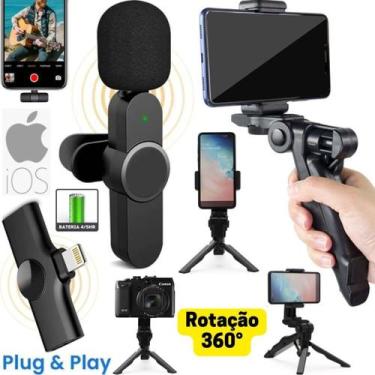 Imagem de Microfone De Lapela Sem Fio Para iPhone Gravação Suporte Celular Filma