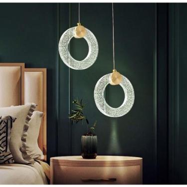 Imagem de Lustre Luminária Pendente Led Argola Cristal Bivolt 5w Sala Cabeceira 