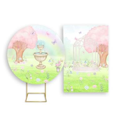 Imagem de Painel De Festa Redondo 1,50x1,50 + Painel Vertical 1,50x2,20 - Jardim