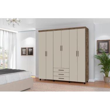 Imagem de Roupeiro Guarda Roupas TI Casal 6 Portas Cor Canela / Off White - SM