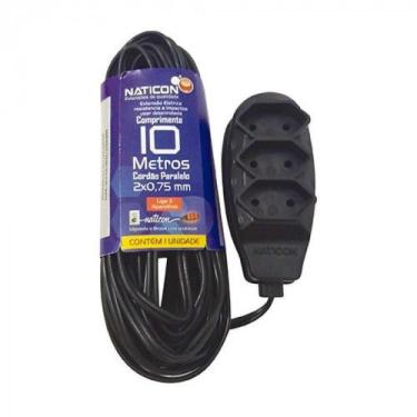 Imagem de Extensão Elétrica 3 Tomadas 10A 2P+T Cabo Pp 10 Metros - Naticon, Pret