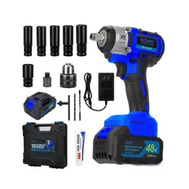 Imagem de Chave De Impacto 48v Furadeira Parafusadeira 2 Bateria Bivolt - Exbom