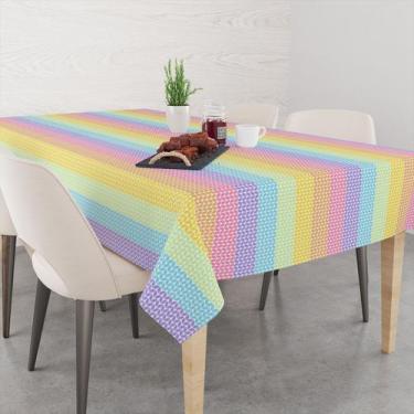 Imagem de Toalha De Mesa Retangular 6 Lugares Tecido Oxford Listras Coloridas Ca
