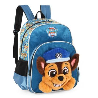 Imagem de Mochila Escolar 16" Patrulha Canina aplicação Pelúcia Luxcel, Chase