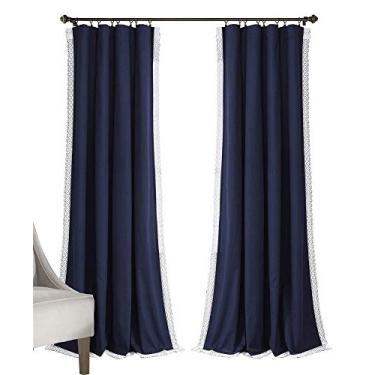Imagem de Lush Decor Rosalie Farmhouse Cortinas de janela estilo rústico conjunto de painéis para sala de estar, sala de jantar quarto (par), 137 cm L x 30 cm C, azul-marinho