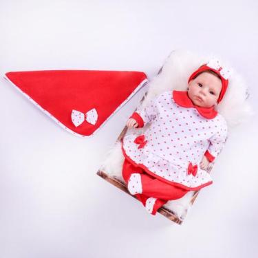 Imagem de saida maternide de bebe menina corações vermelho 3 peças - Tamanho P (