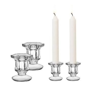 Imagem de Kit 2 Castiçais De Vidro Porta Vela Enfeite Decoração Sextavado - Haüs