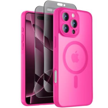 Imagem de Symcele Capa projetada para iPhone 16 Pro Max, compatível com MagSafe, com protetores de tela de privacidade X2, [proteção da câmera] [proteção contra quedas militares] capa de telefone à prova de