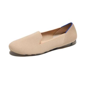 Imagem de Rothy's Sapato feminino sem cadarço The Loafer, rasteira, creme e espinha de peixe preta, feito de garrafas de plástico reciclado e lavável na máquina, Ecru, 39