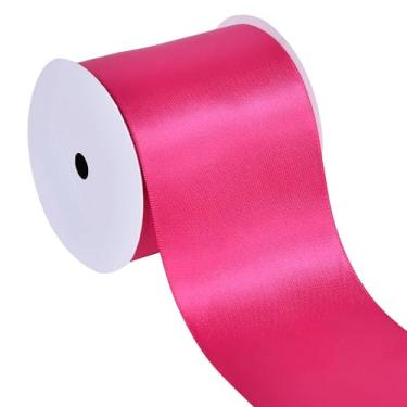 Imagem de YAMA Fita de cetim dupla face rosa choque, 7,6 cm e 10 metros, ótima para artesanato, laços, buquê de flores, casamento, decoração de casa, embrulho de presente